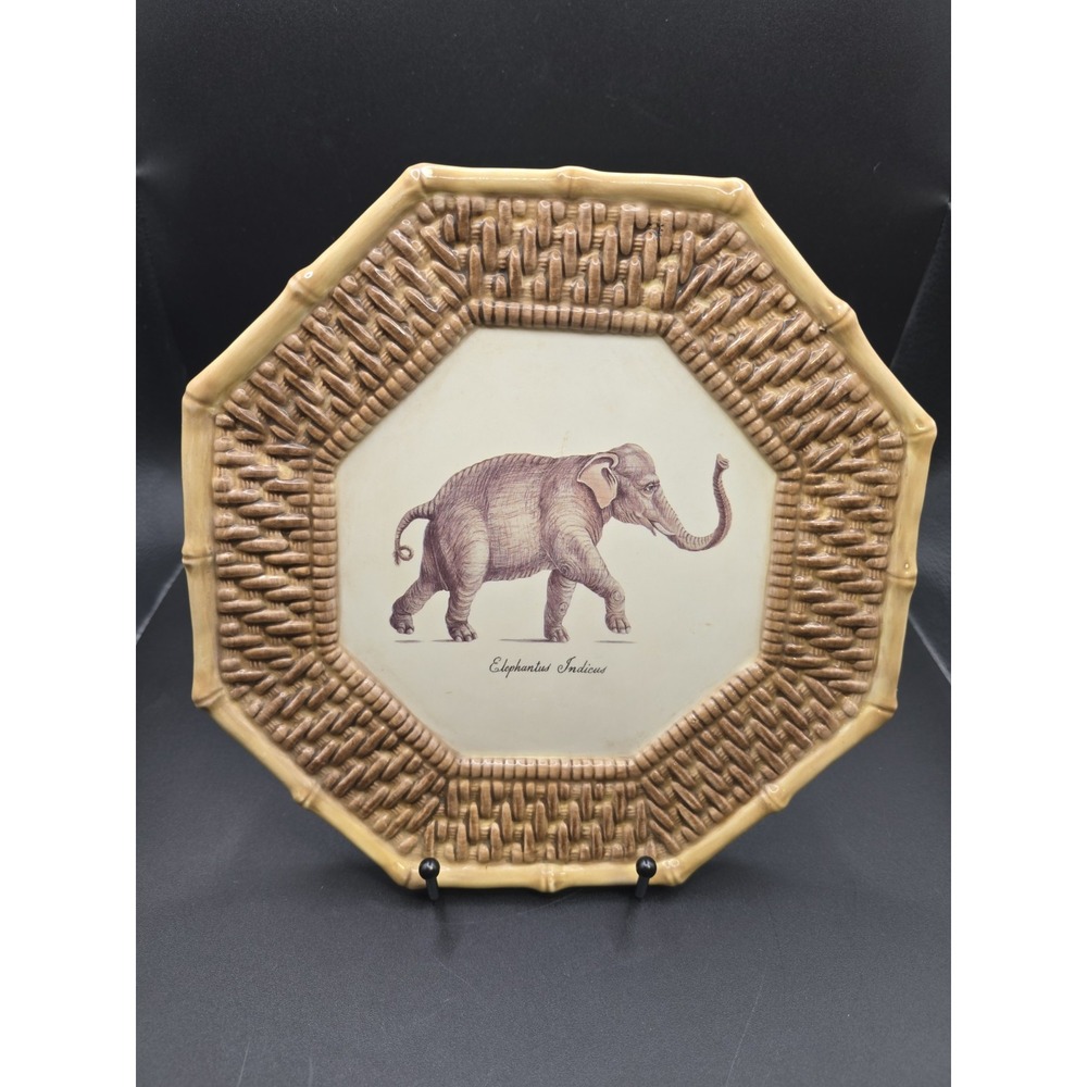 Raymond Waites Safari Plate Elephantus Indicus Elephant Woven Bamboo Edge Design